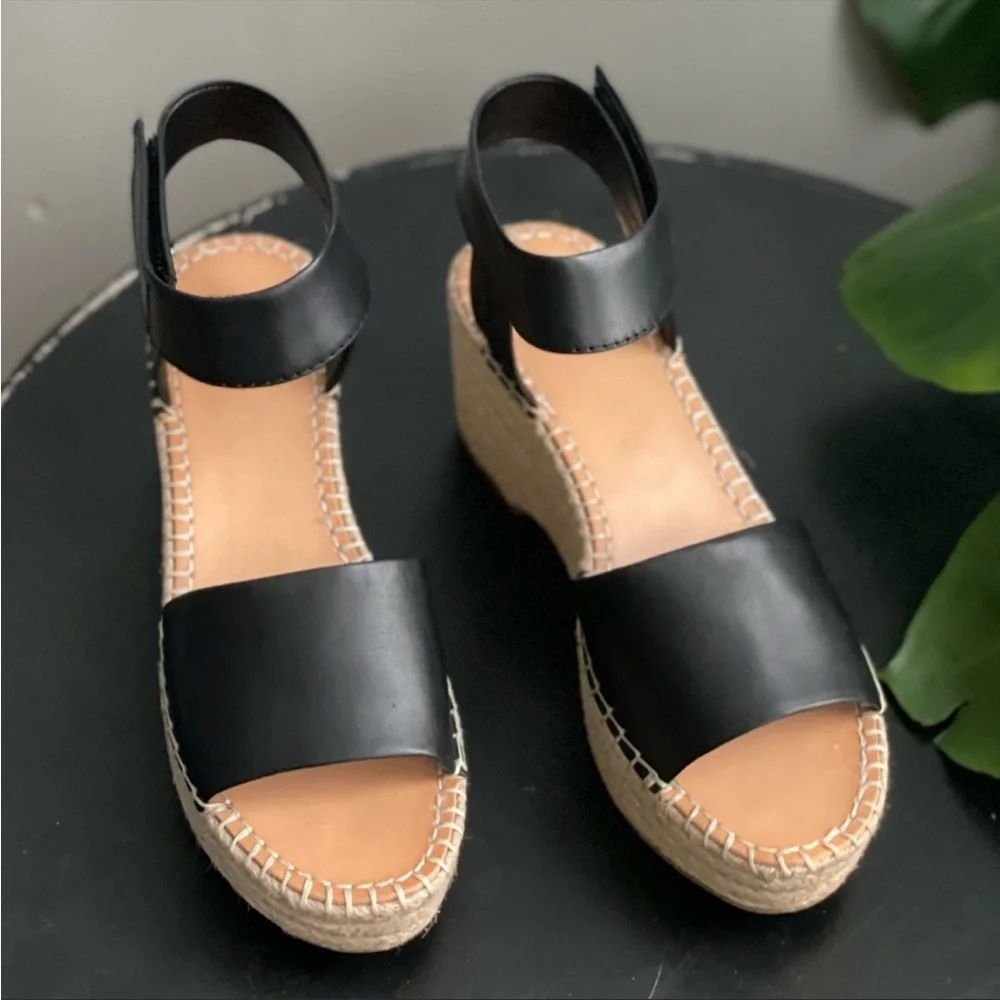 Frye & Co Amber Espadrille Wedge Platform Sandals Wedge Ankle Strap Black - Picture 3 of 11